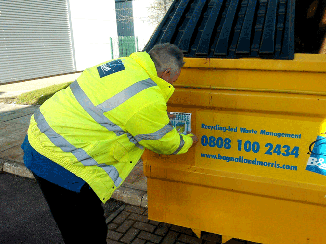 B&M Waste began stickering its bins to warn people against sleeping in bins in 2014